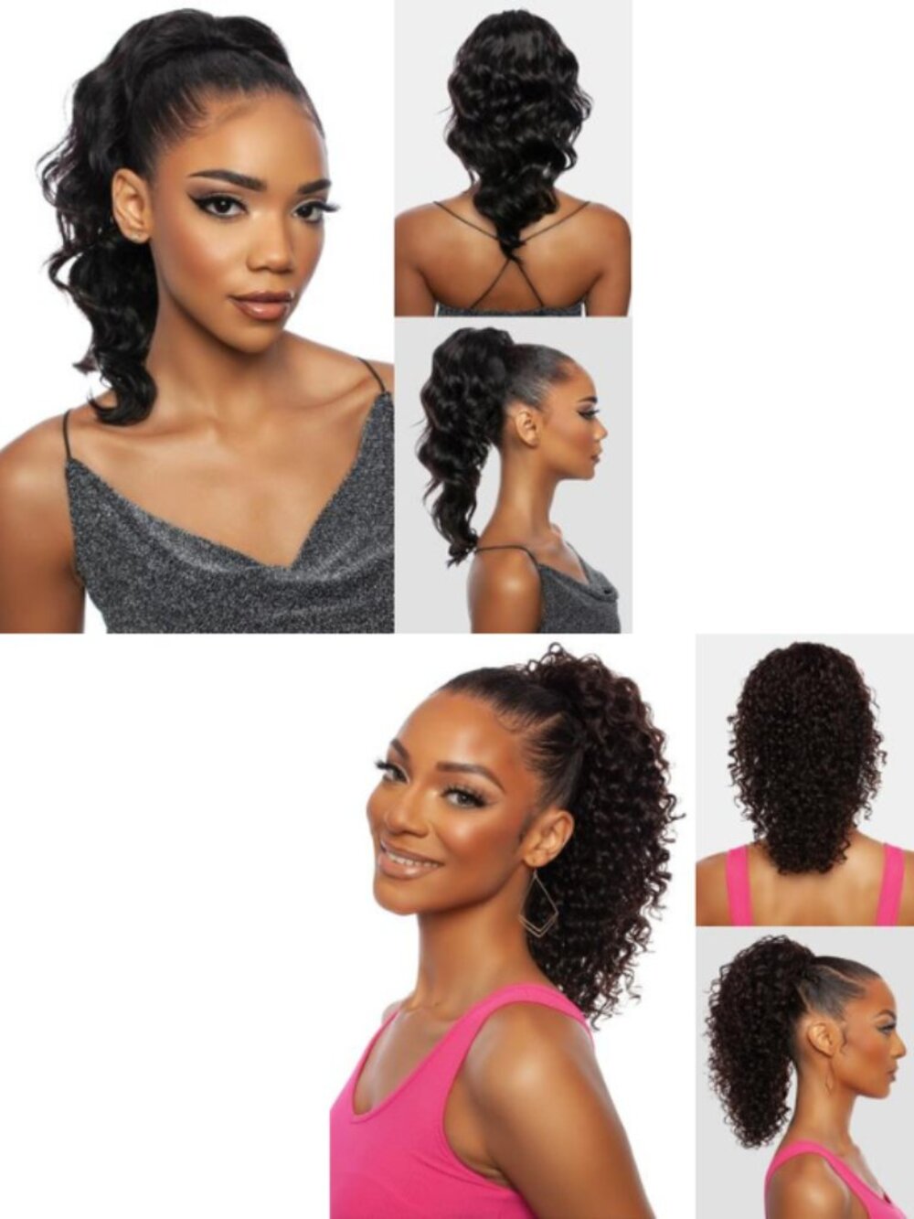Pristine Human Hair Ponytails – Deep Curly 16” + Loose Deep 16” – Natural Black